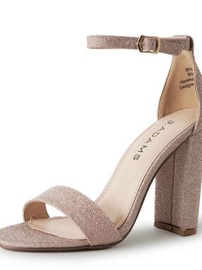 J. Adams Blush Glitter Ankle-Strap Block Heel Sandal